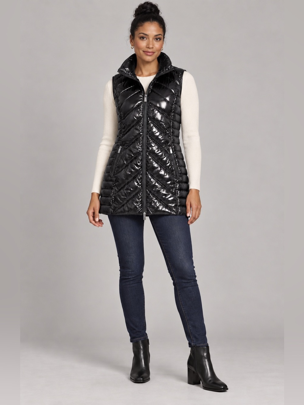 A’NOMA Black Shiny Duck Down Puffer Vest Women’s XL NWT Water Resistant Light